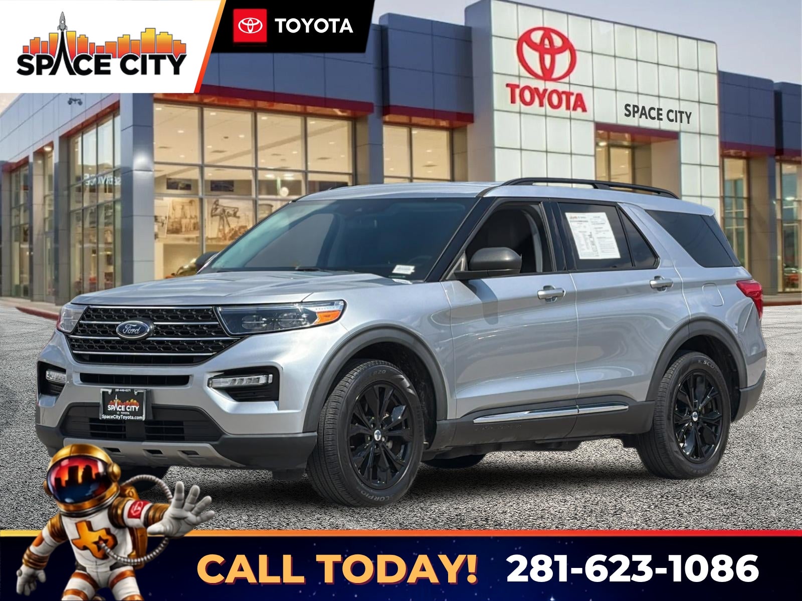 2022 Ford Explorer XLT in Iconic Silver Metallic — front three-quarter view