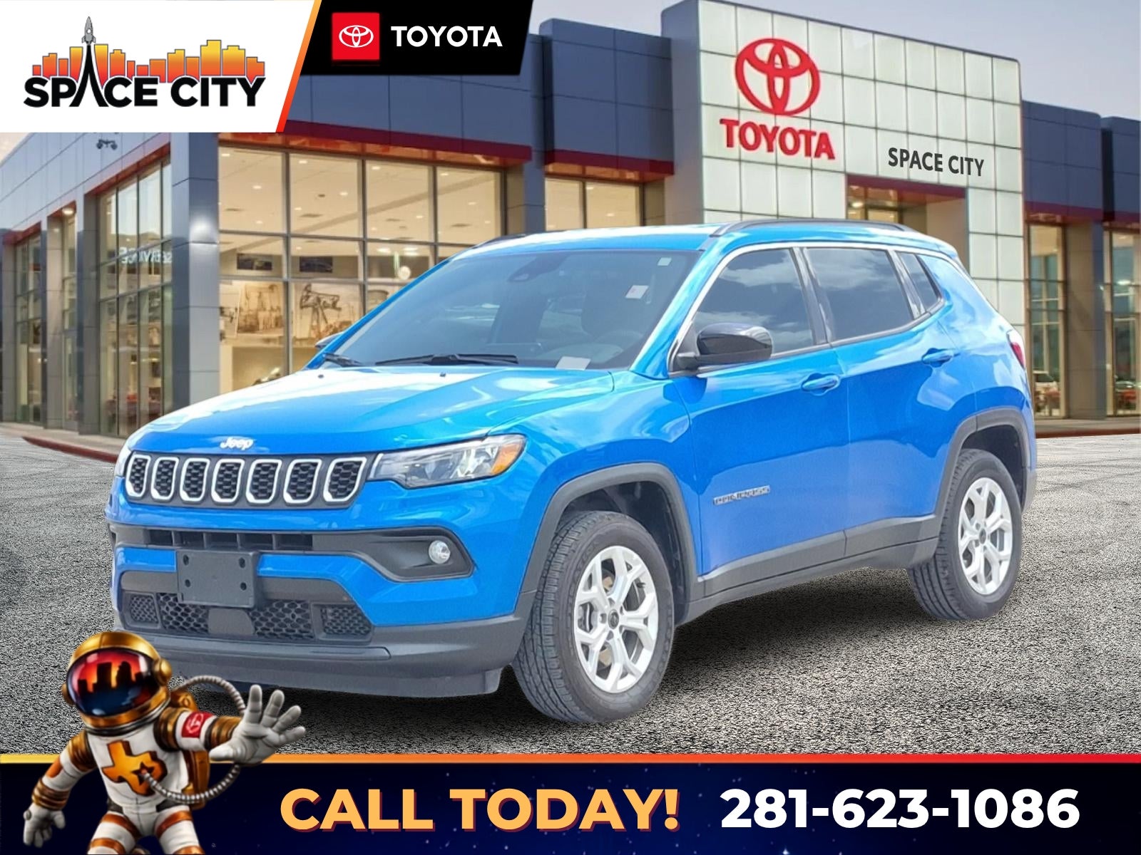 2025 Jeep Compass Latitude in Hydro Blue Pearlcoat — front three-quarter view