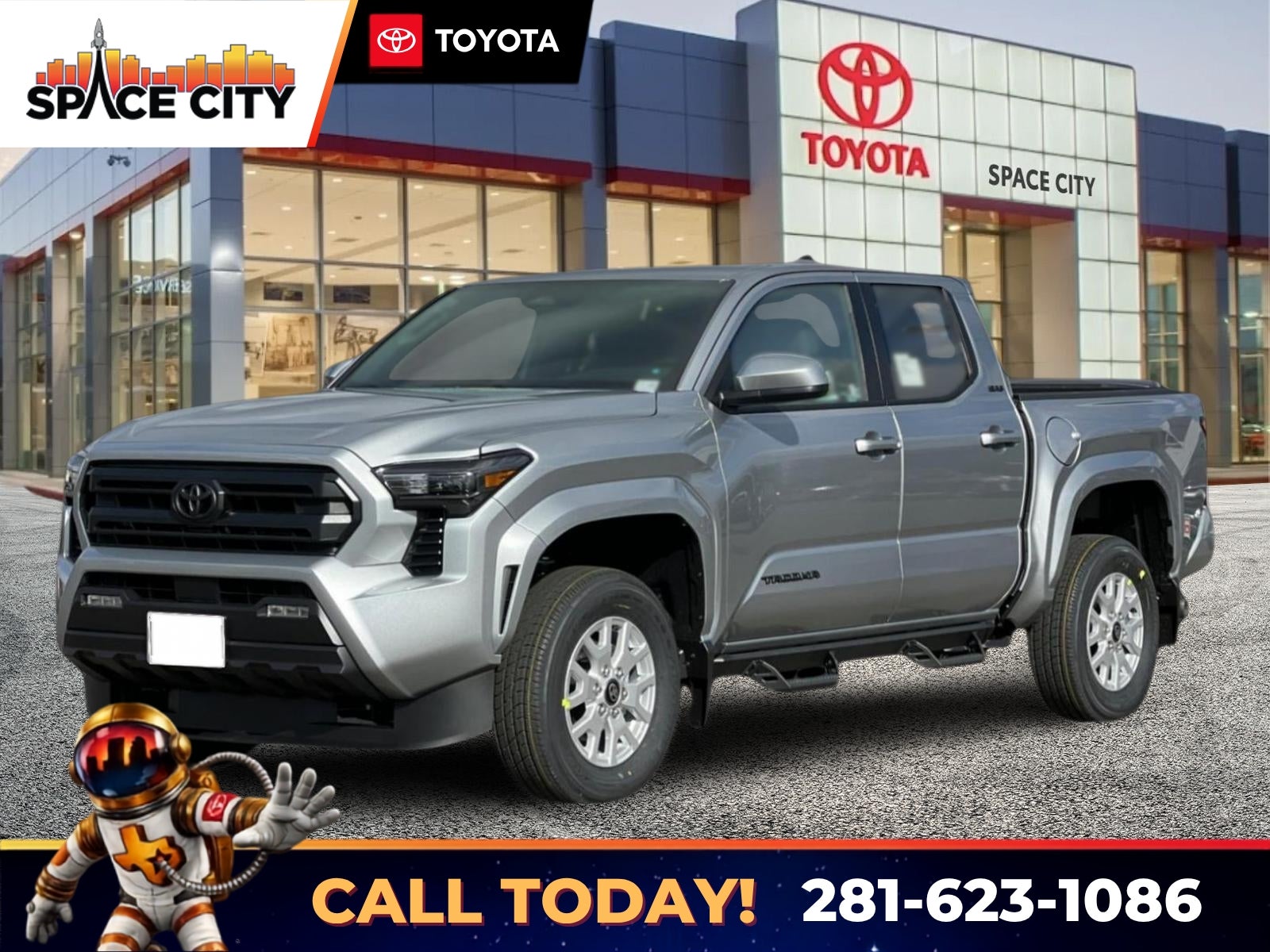 2026 Toyota Tacoma SR5 in Celestial Silver Metallic — front three-quarter view