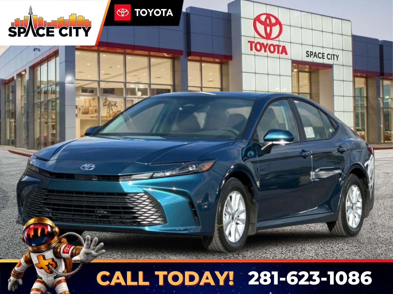 2026 Toyota Camry LE in Ocean Gem — front three-quarter view