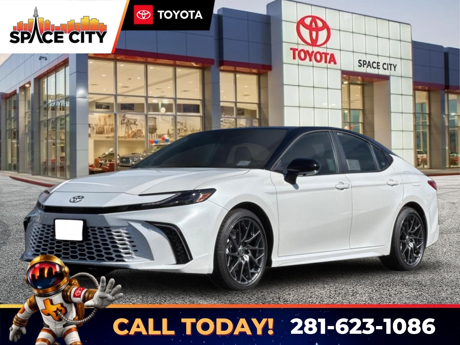 2026 Toyota Camry XSE in Wind Chill Pearl With Midnight Black Metallic Roof — front three-quarter view