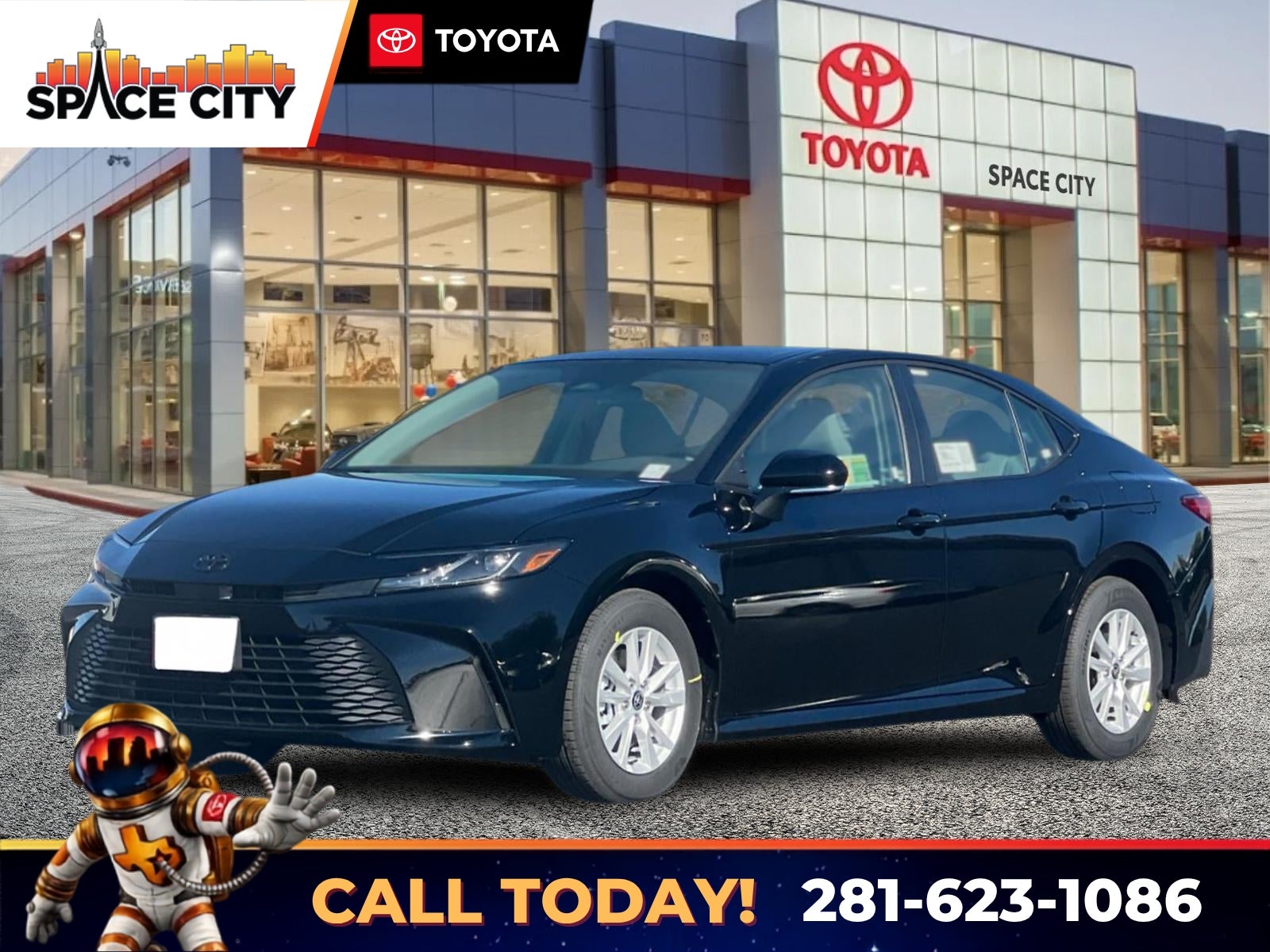 2026 Toyota Camry LE in Midnight Black Metallic — front three-quarter view