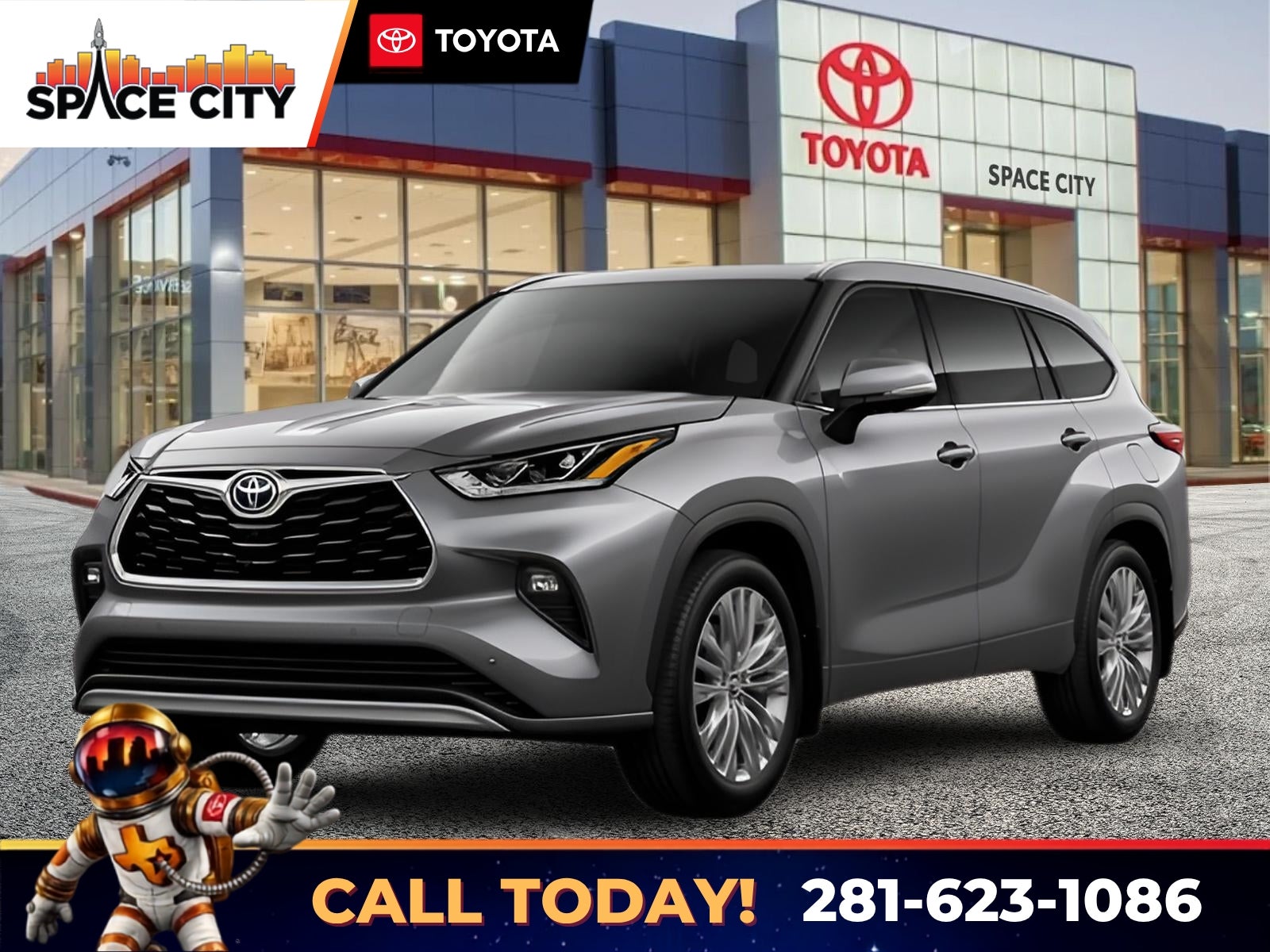 2026 Toyota Highlander Platinum in Heavy Metal — front three-quarter view