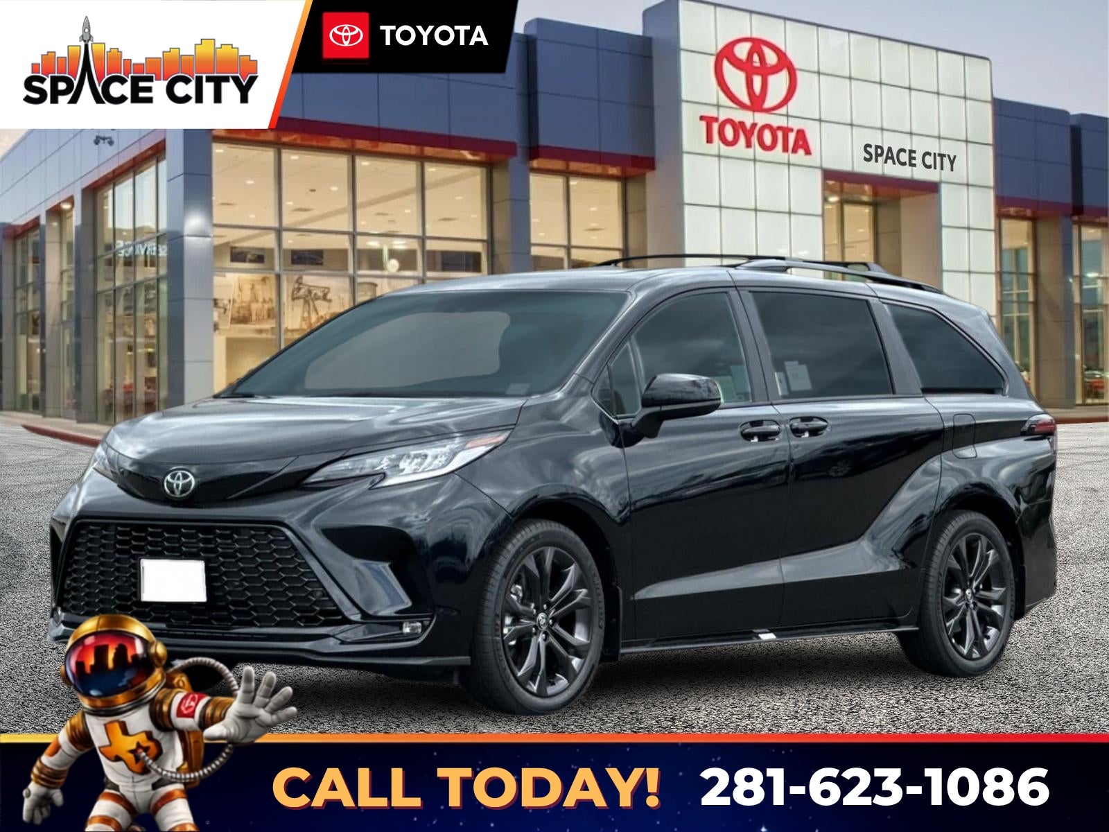 2026 Toyota Sienna XSE in Midnight Black Metallic — front three-quarter view