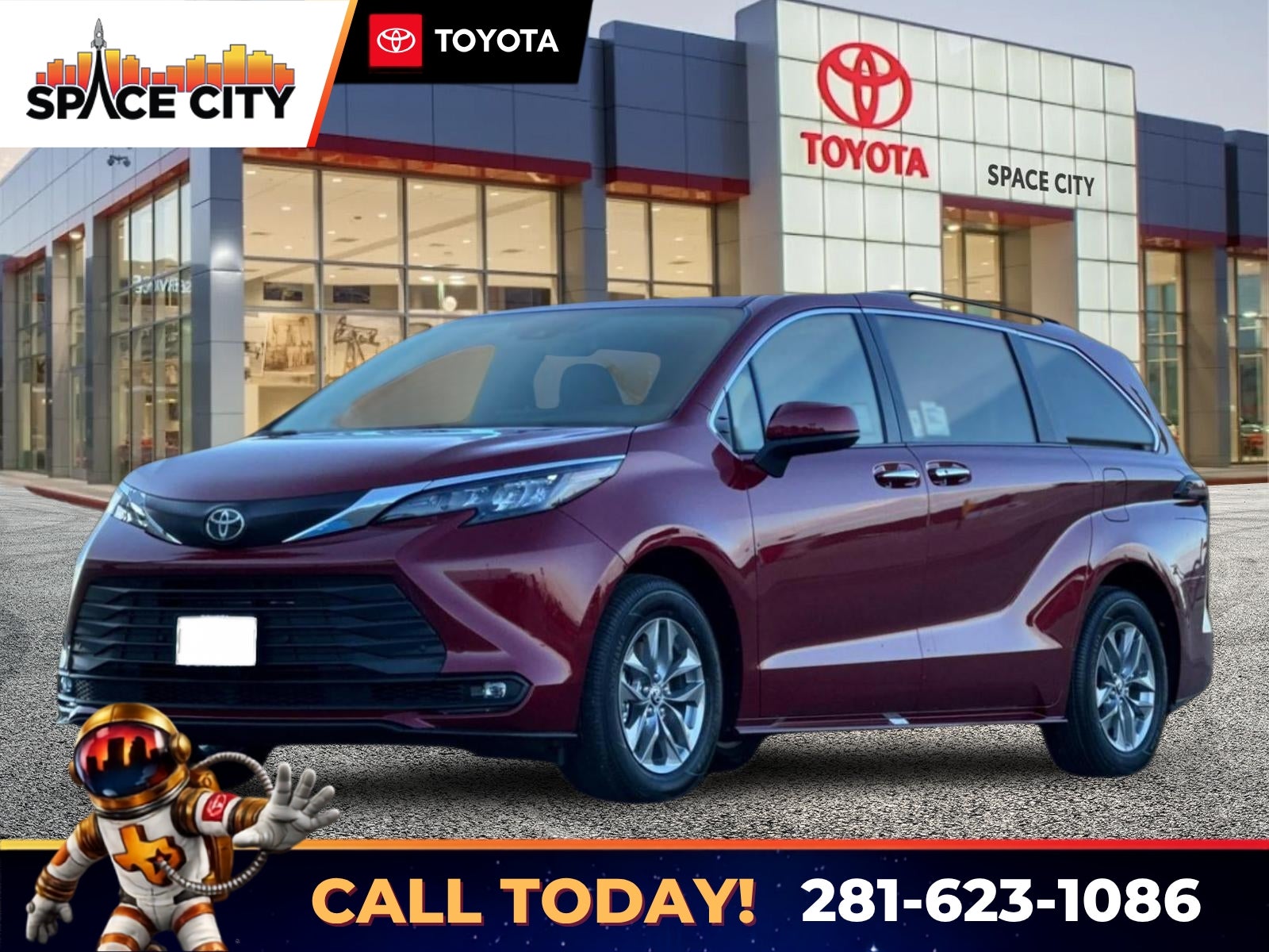 2026 Toyota Sienna XLE in Ruby Flare Pearl — front three-quarter view
