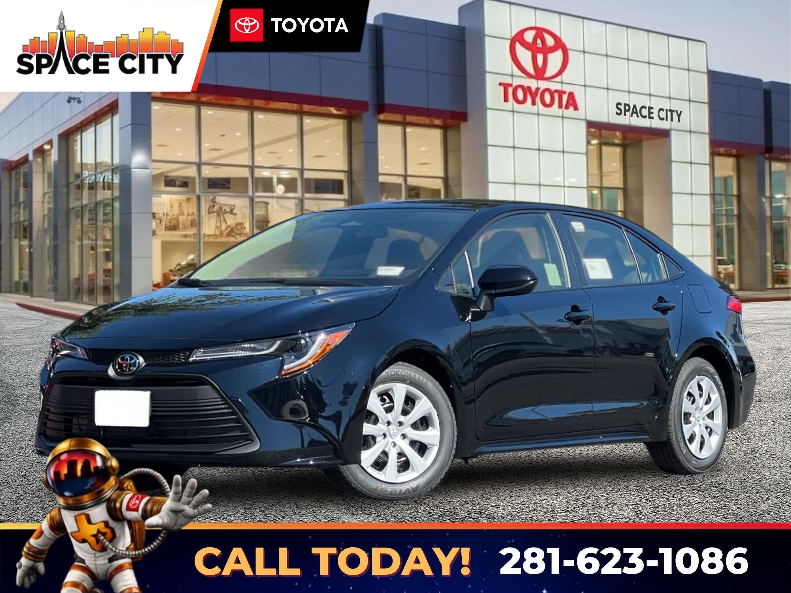 2026 Toyota Corolla LE in Midnight Black Metallic — front three-quarter view