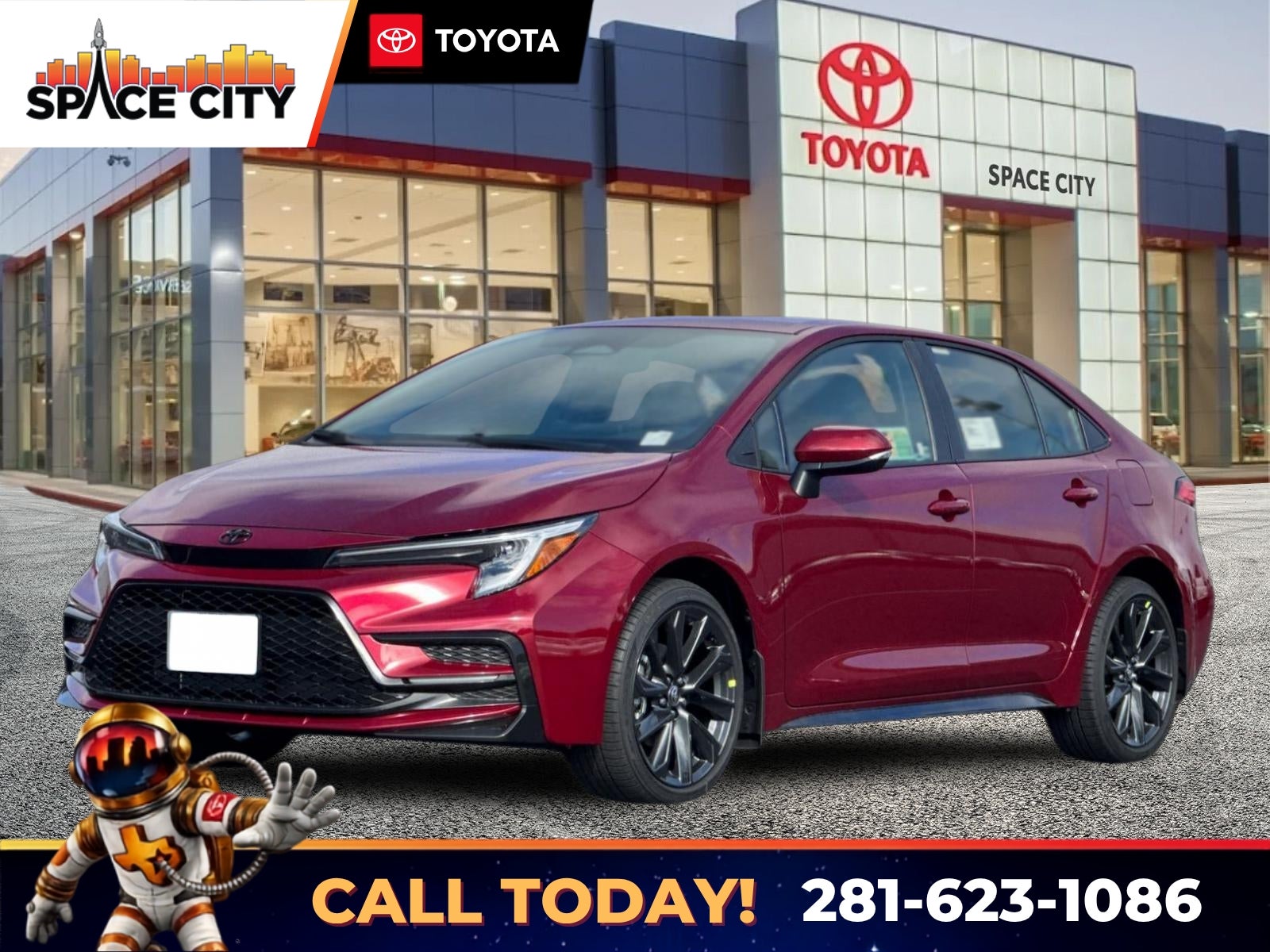 2026 Toyota Corolla SE in Ruby Flare Pearl — front three-quarter view