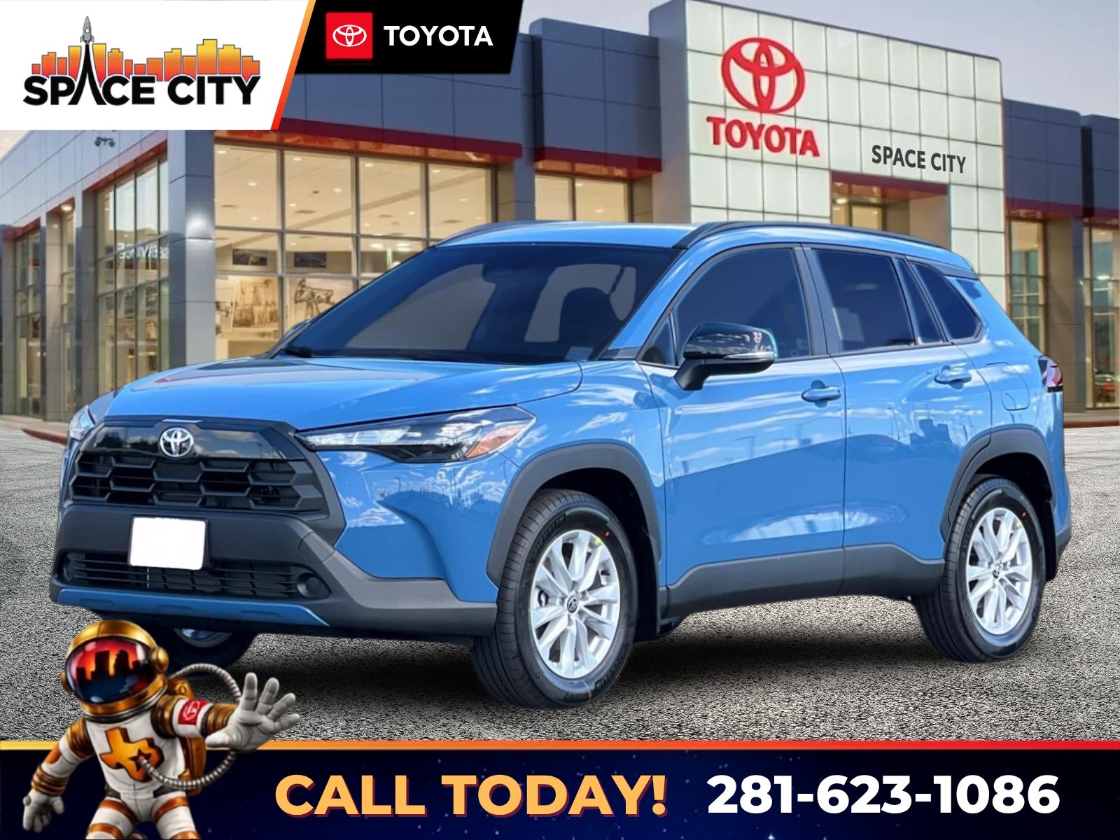 2026 Toyota Corolla LE in Cavalry Blue — front three-quarter view