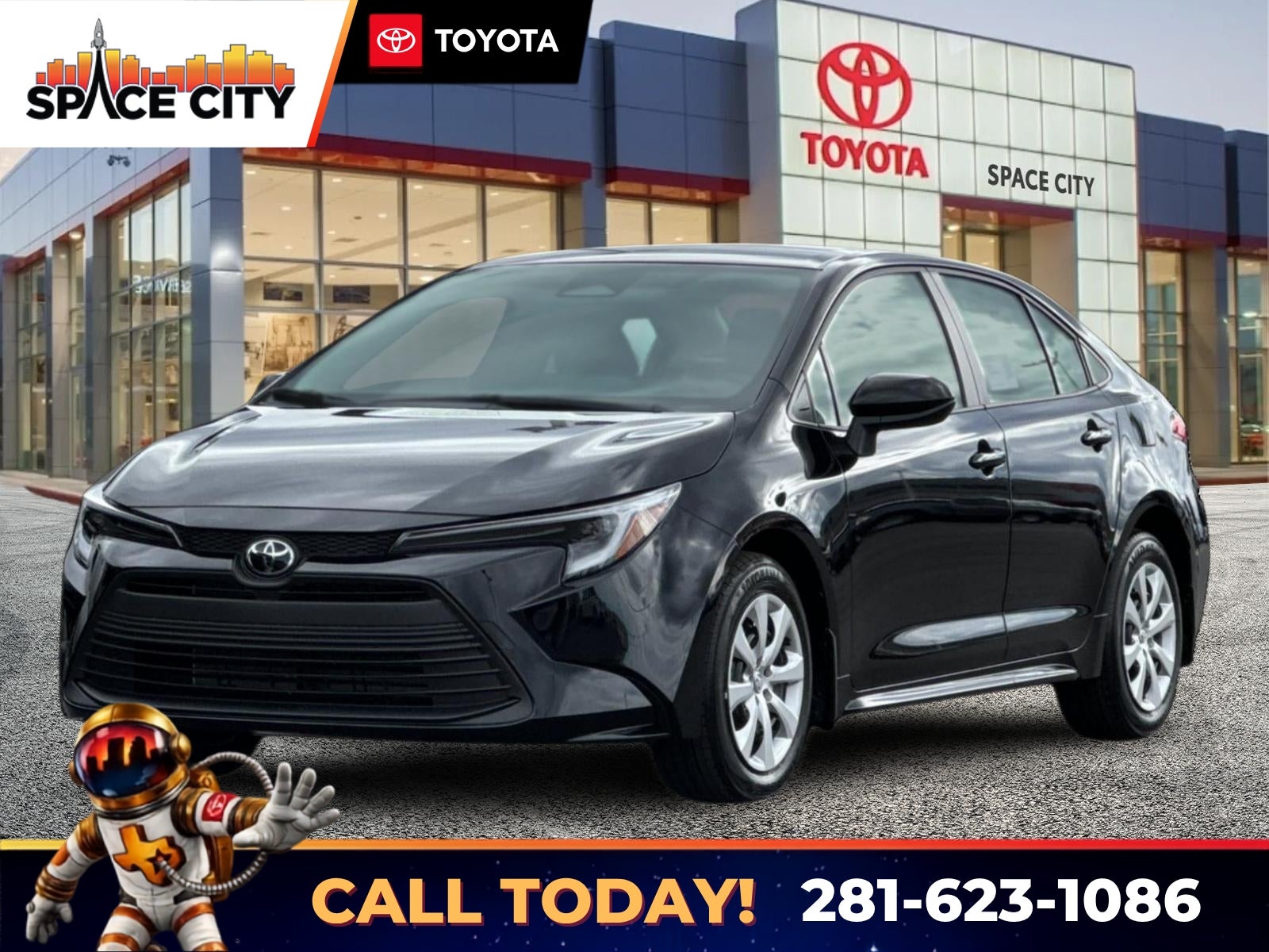 2026 Toyota Corolla Hybrid LE in Midnight Black Metallic — front three-quarter view