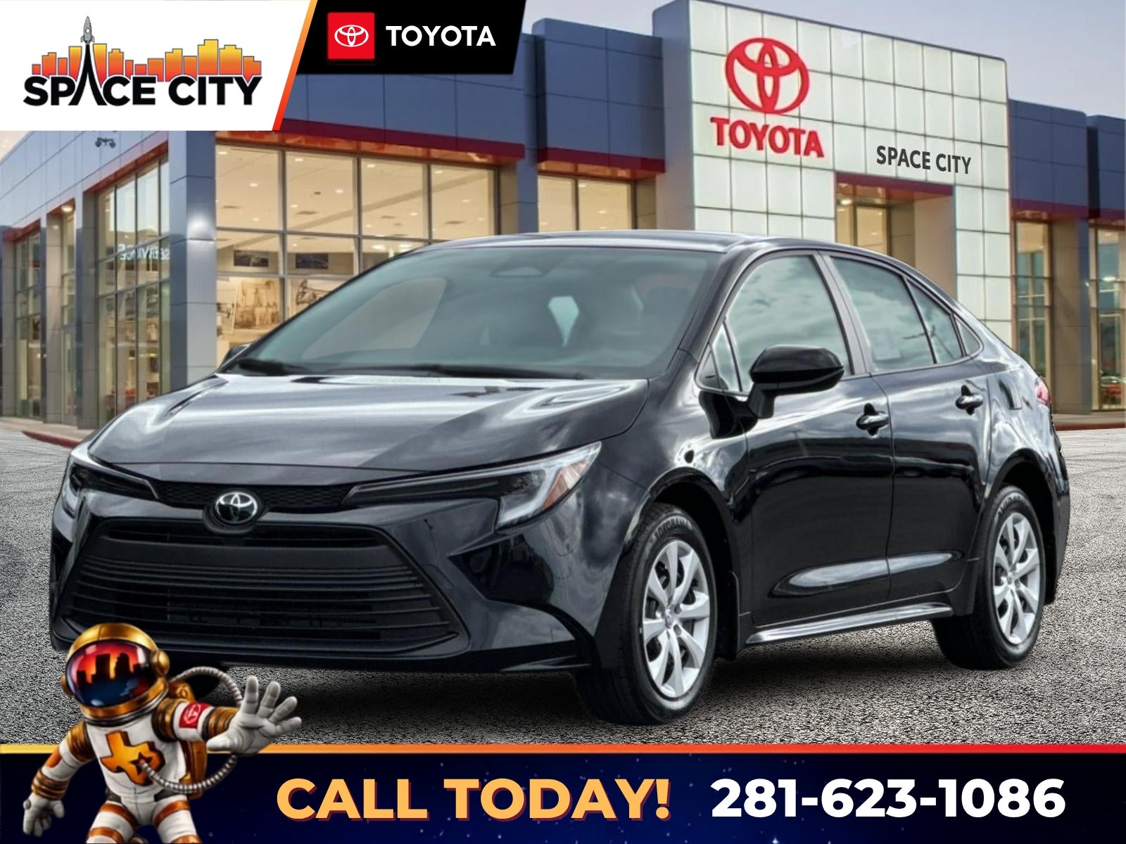 2026 Toyota Corolla Hybrid LE in Midnight Black Metallic — front three-quarter view